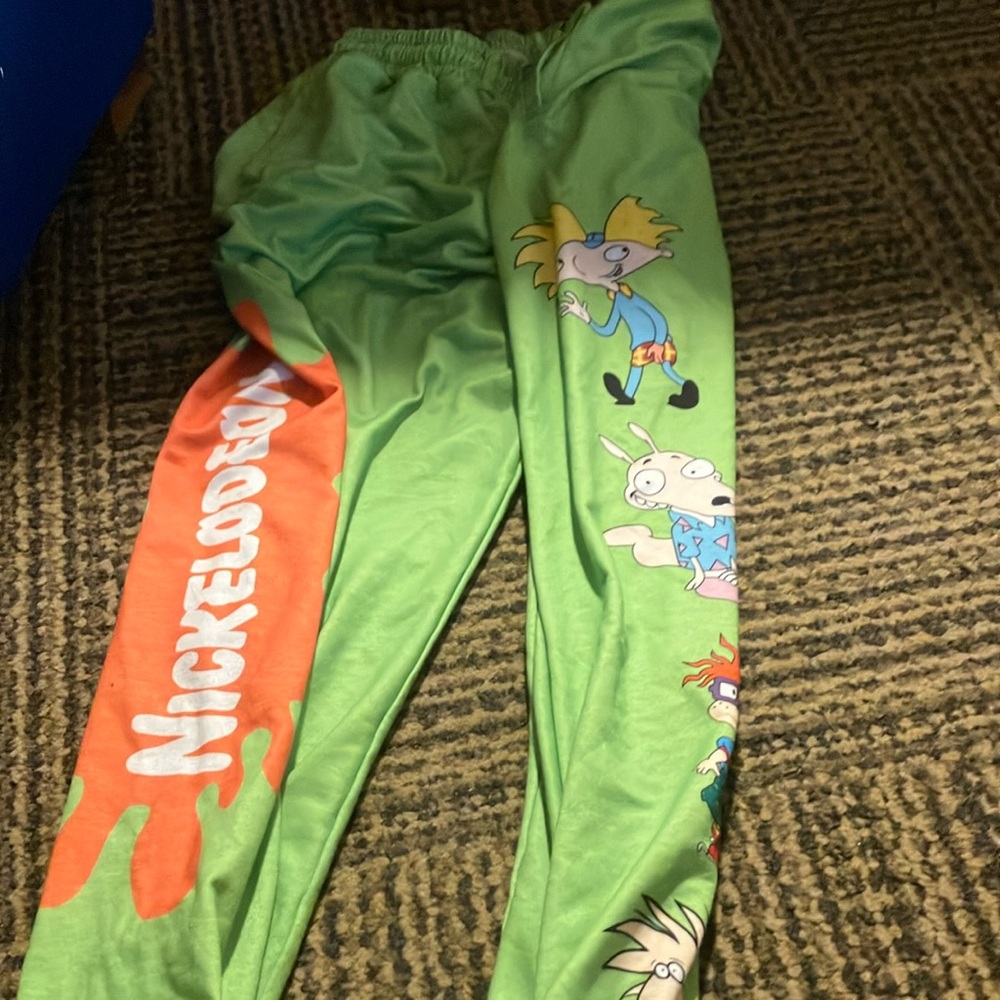 Nickelodeon Green and Orange Sweatpants with Cartoon Graphics